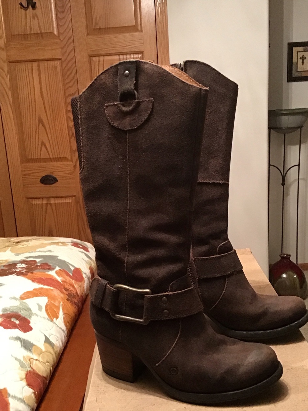 Born Dark Brown Suede Mid-Calf Heeled Boots